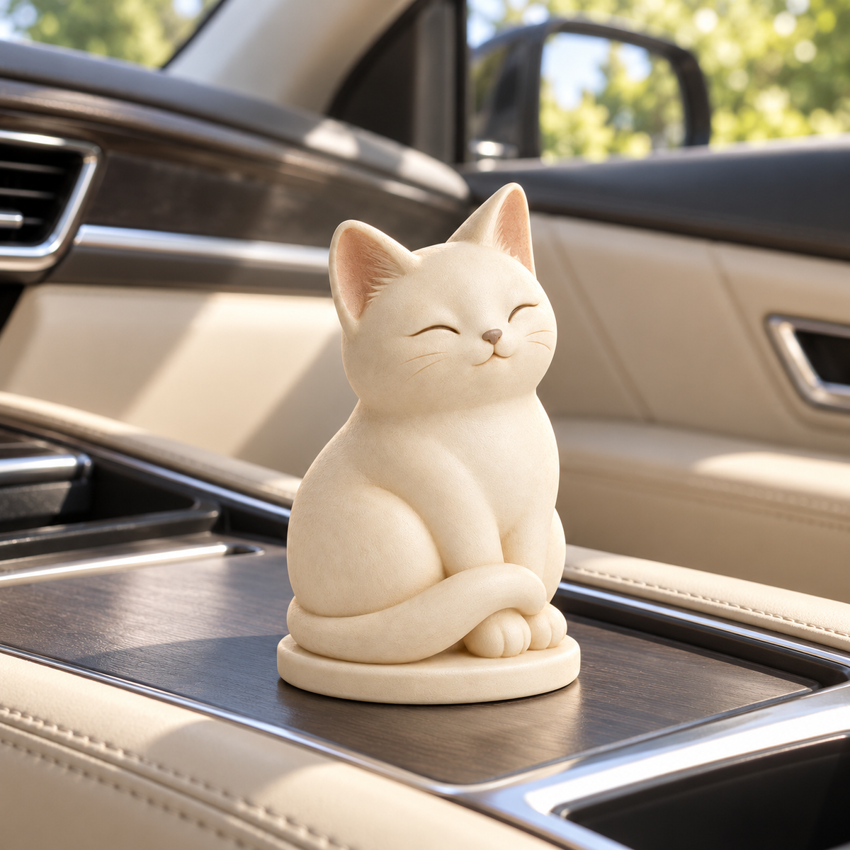 Oakvelora Cream Cat Car Interior Decorative Figurine